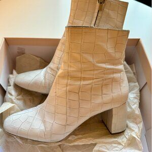 Loeffler Randall croc leather Ecru booties